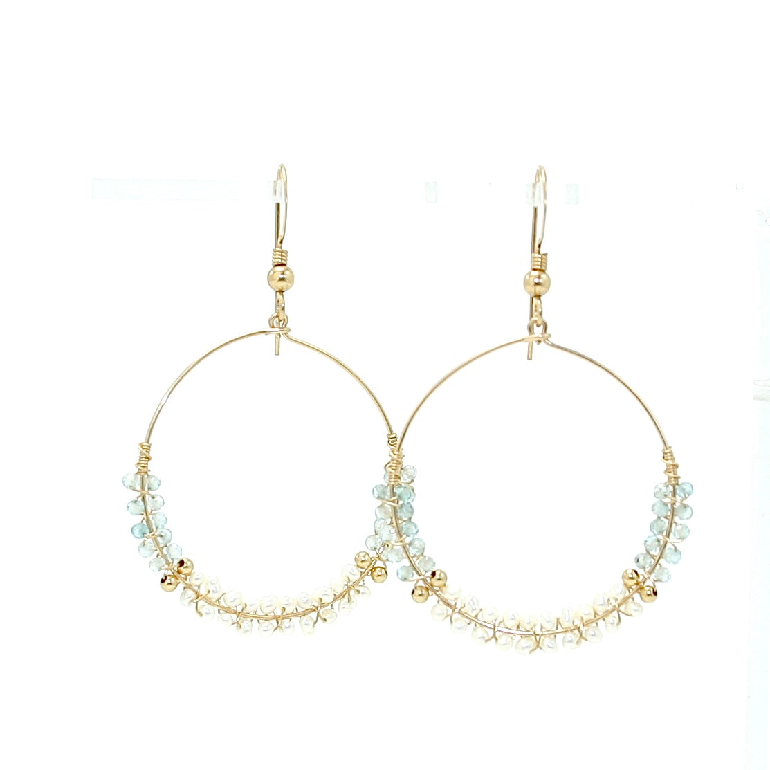 Blue Zircon & Pearl Hoop Earrings by Julia Balestracci