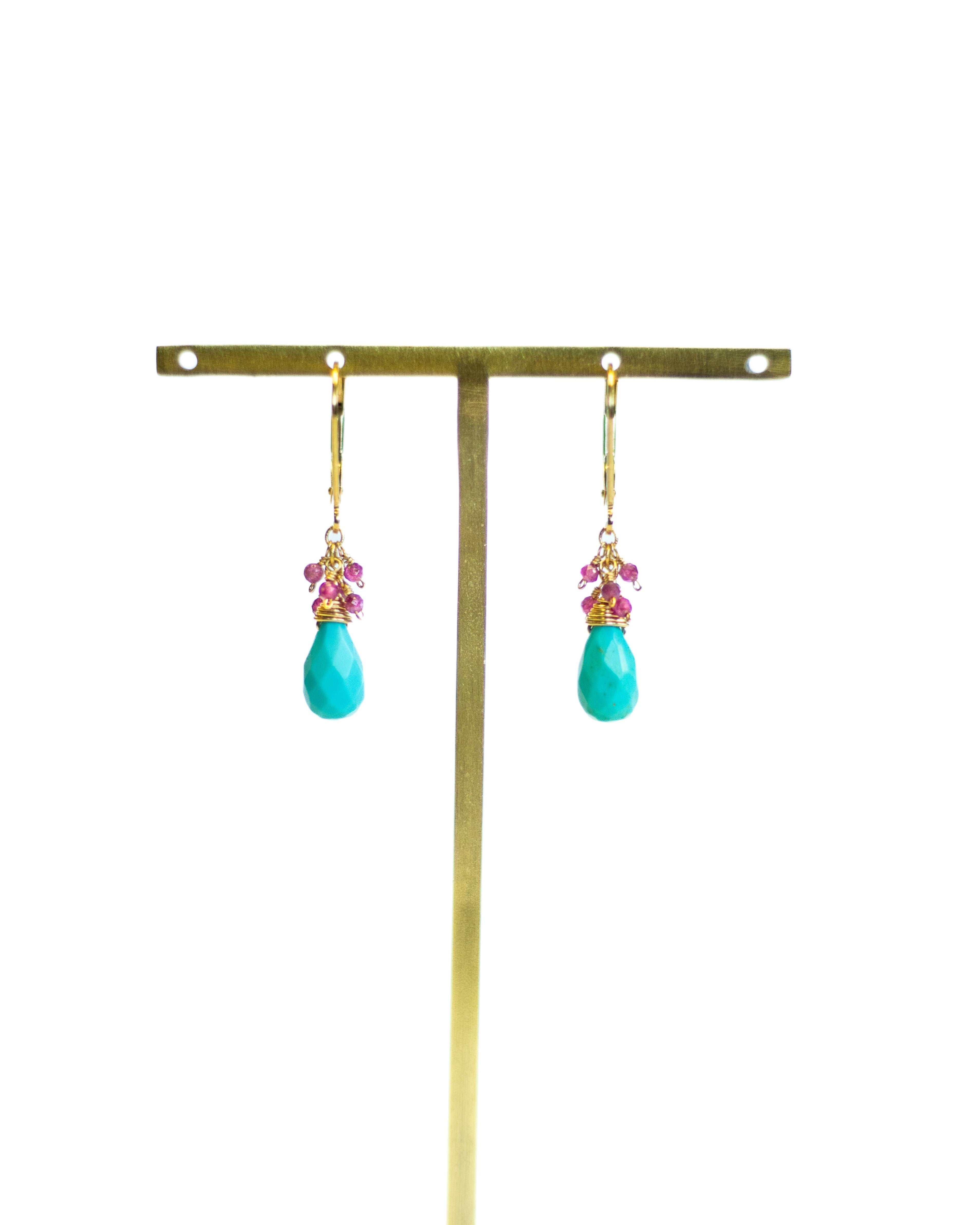 Turquoise & Ruby Earrings by Julia Balestracci