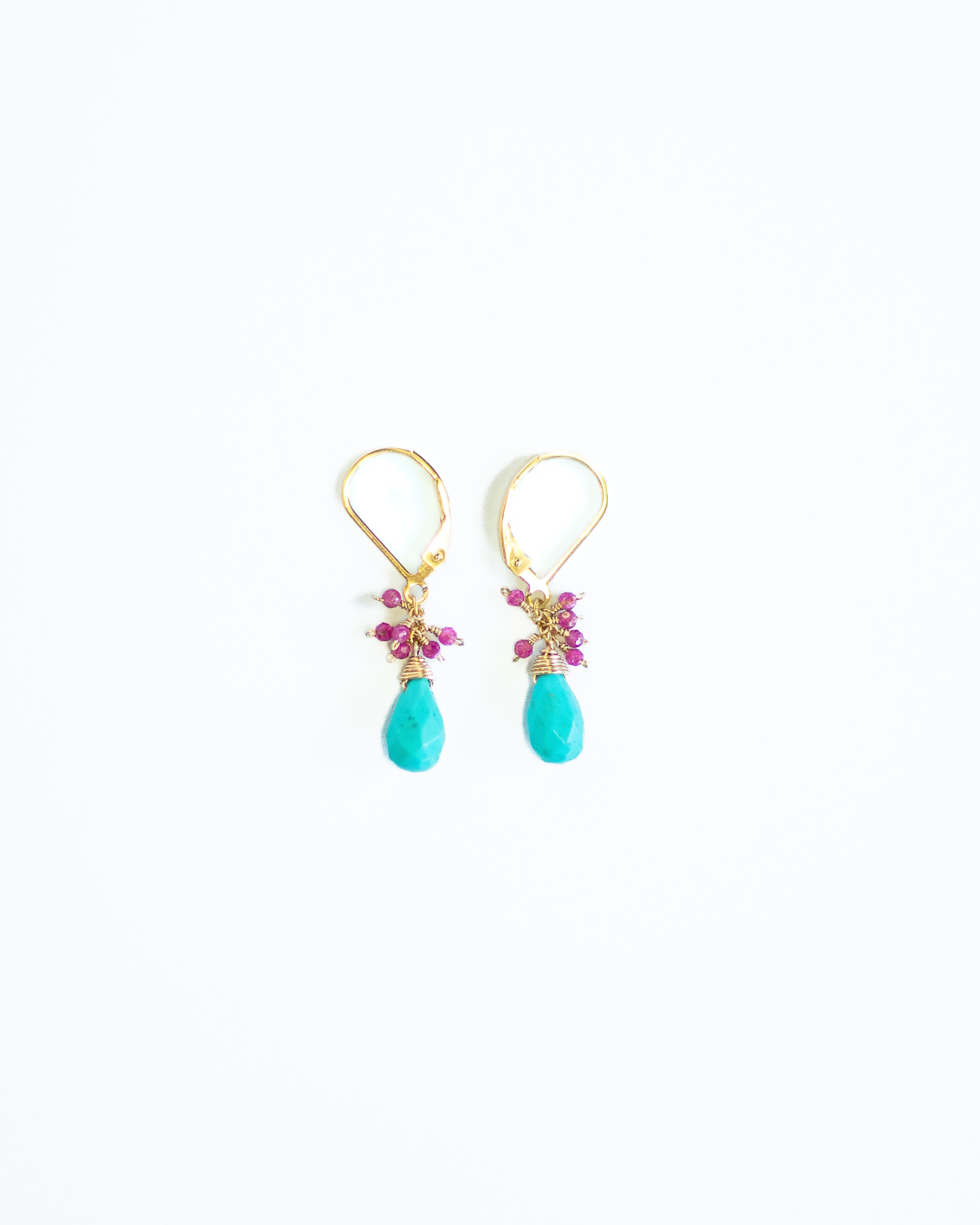 Turquoise & Ruby Earrings by Julia Balestracci