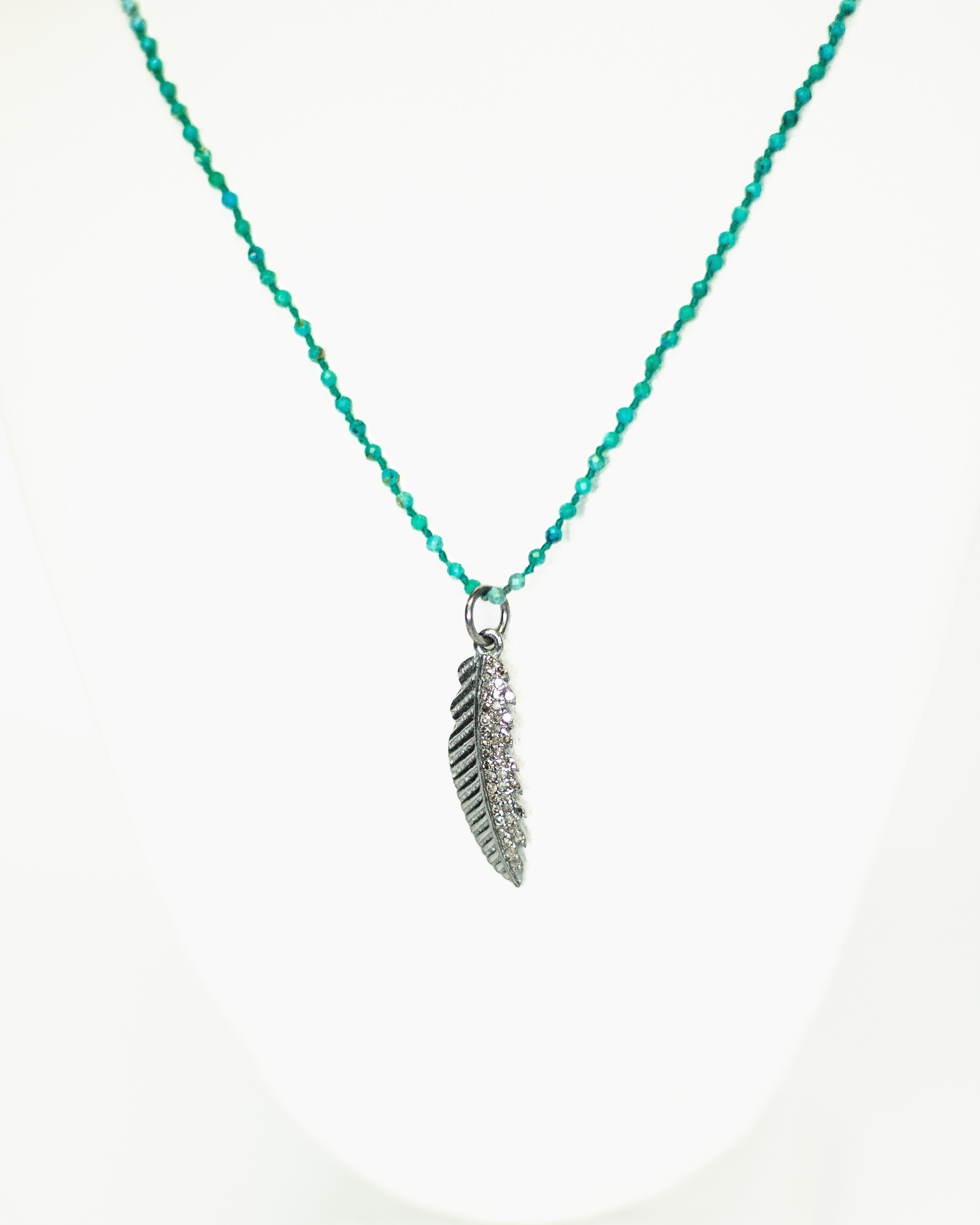 Turquoise & Diamond Feather Necklace by Art Of Ceremony