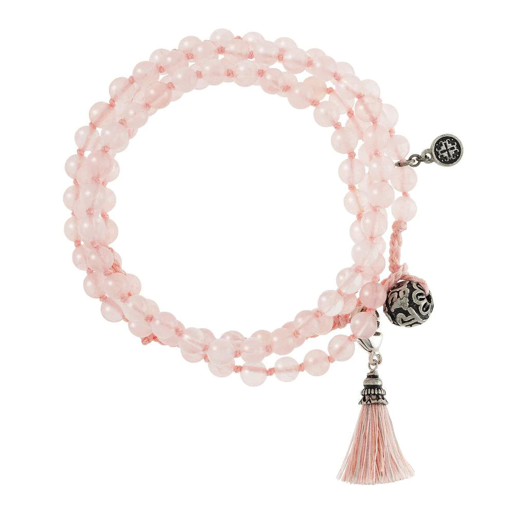 Gemstone Knotted Wrap Mala - Rose Quartz