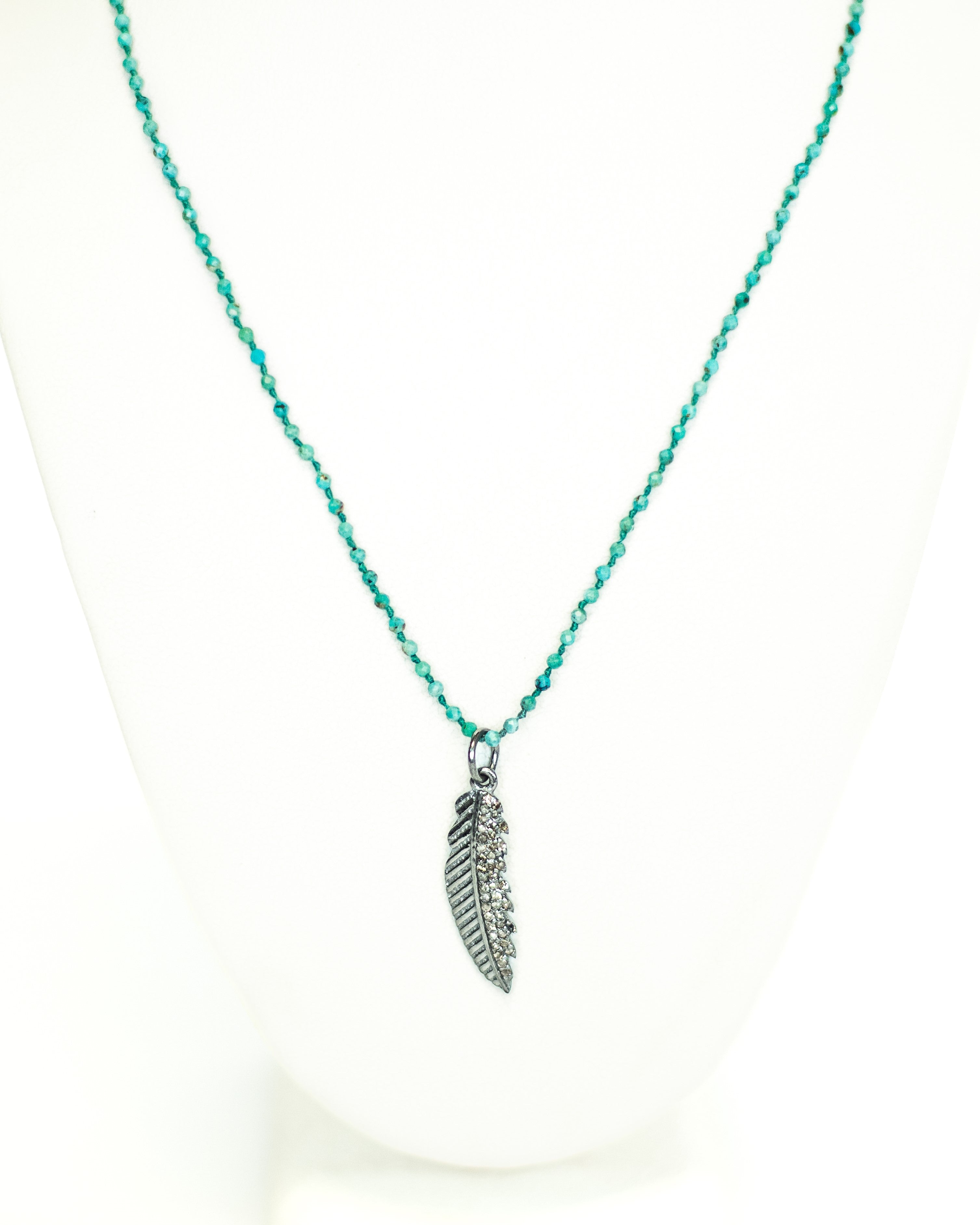Turquoise & Diamond Feather Necklace by Art Of Ceremony