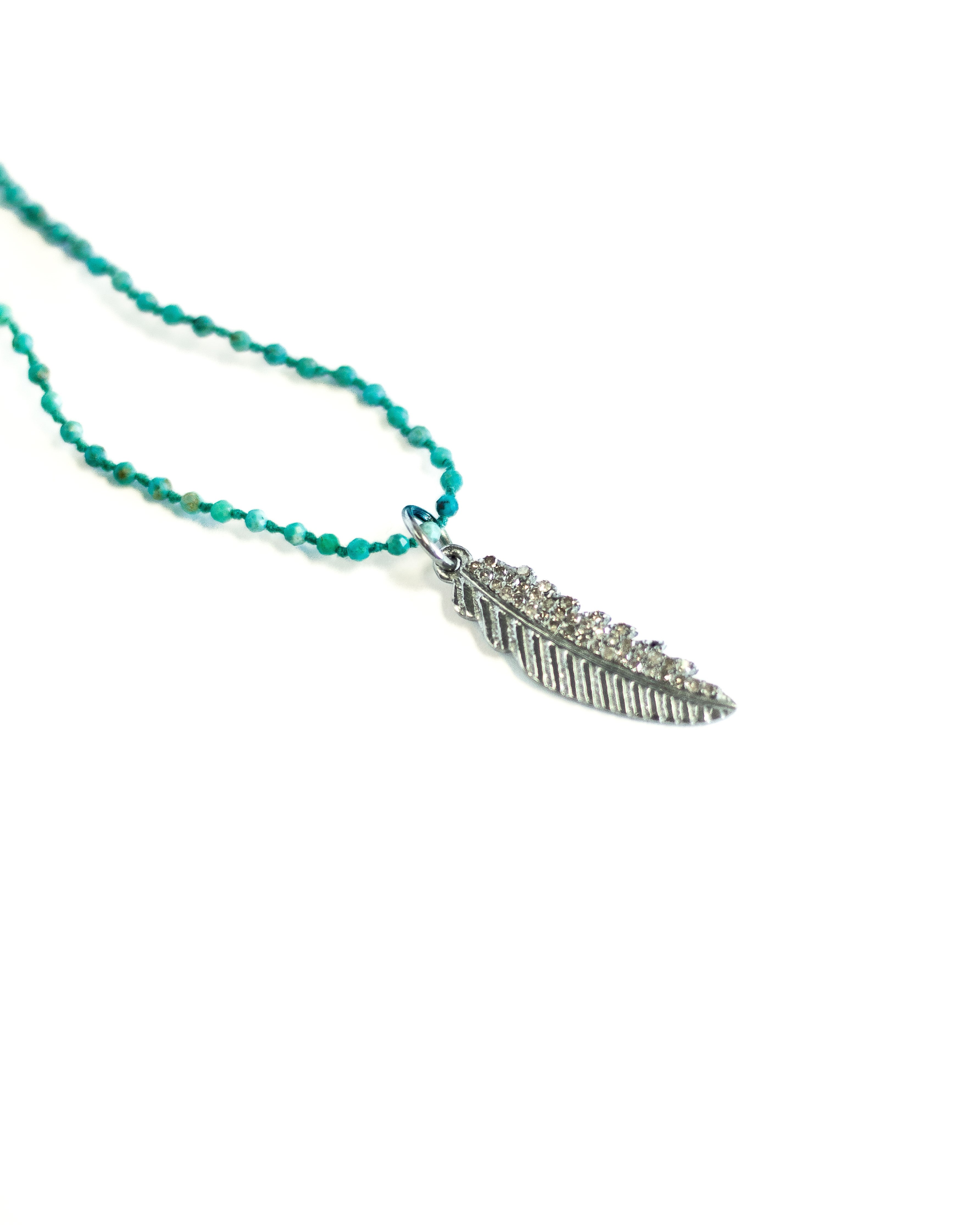 Turquoise & Diamond Feather Necklace by Art Of Ceremony